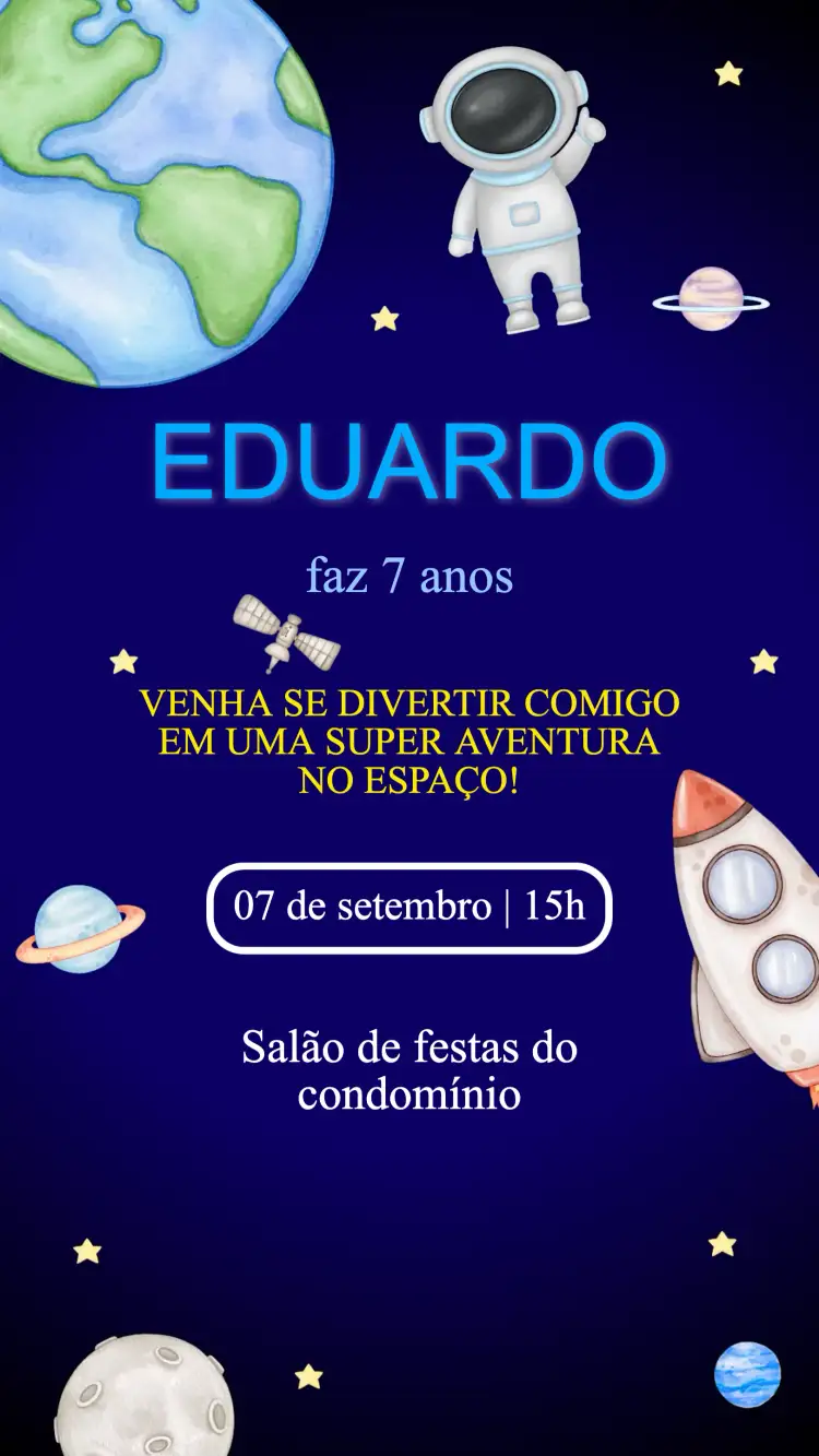 Convite Convite Aniversário Astronauta – tema Aniversário Infantil espaço, moderno, colorido, infantil, galáctico, exploratório