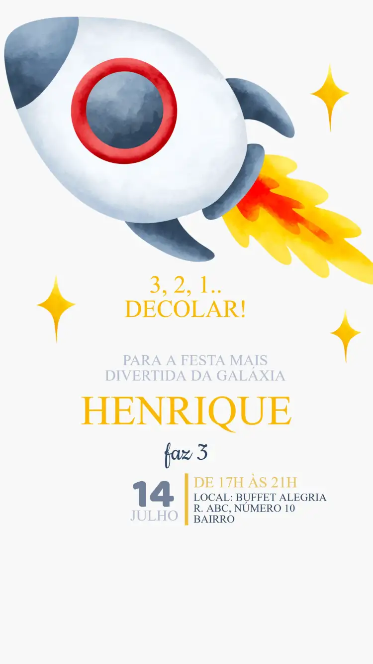 Convite Convite Aniversário Astronauta – tema Aniversário Infantil espaço, astronáutico, colorido, divertido, moderninho, lúdico