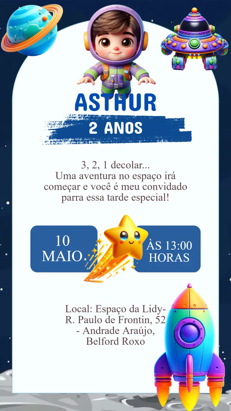 Convite Aniversário Astronauta IA