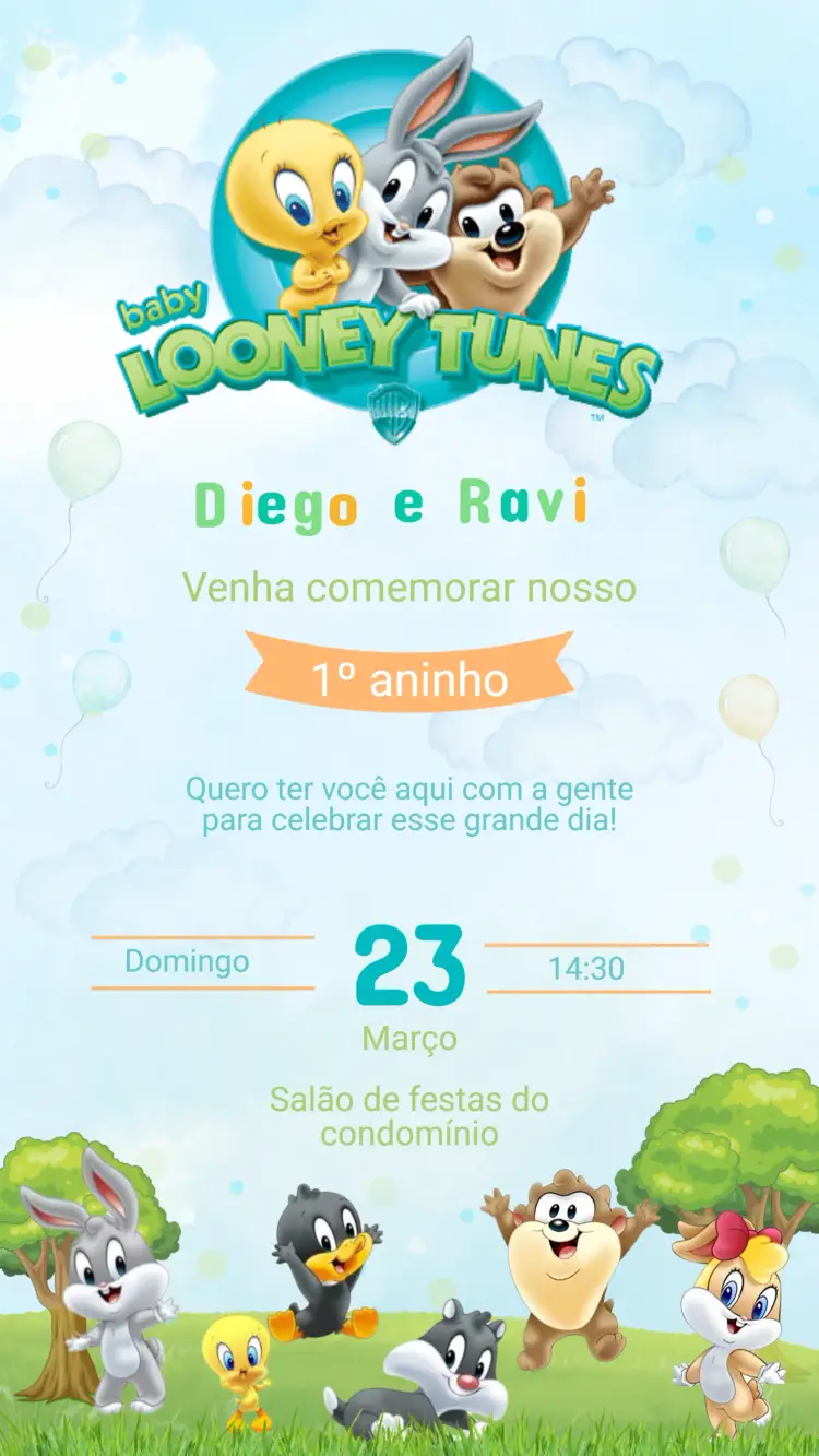 Convite Aniversário BABY LOONEY TUNES