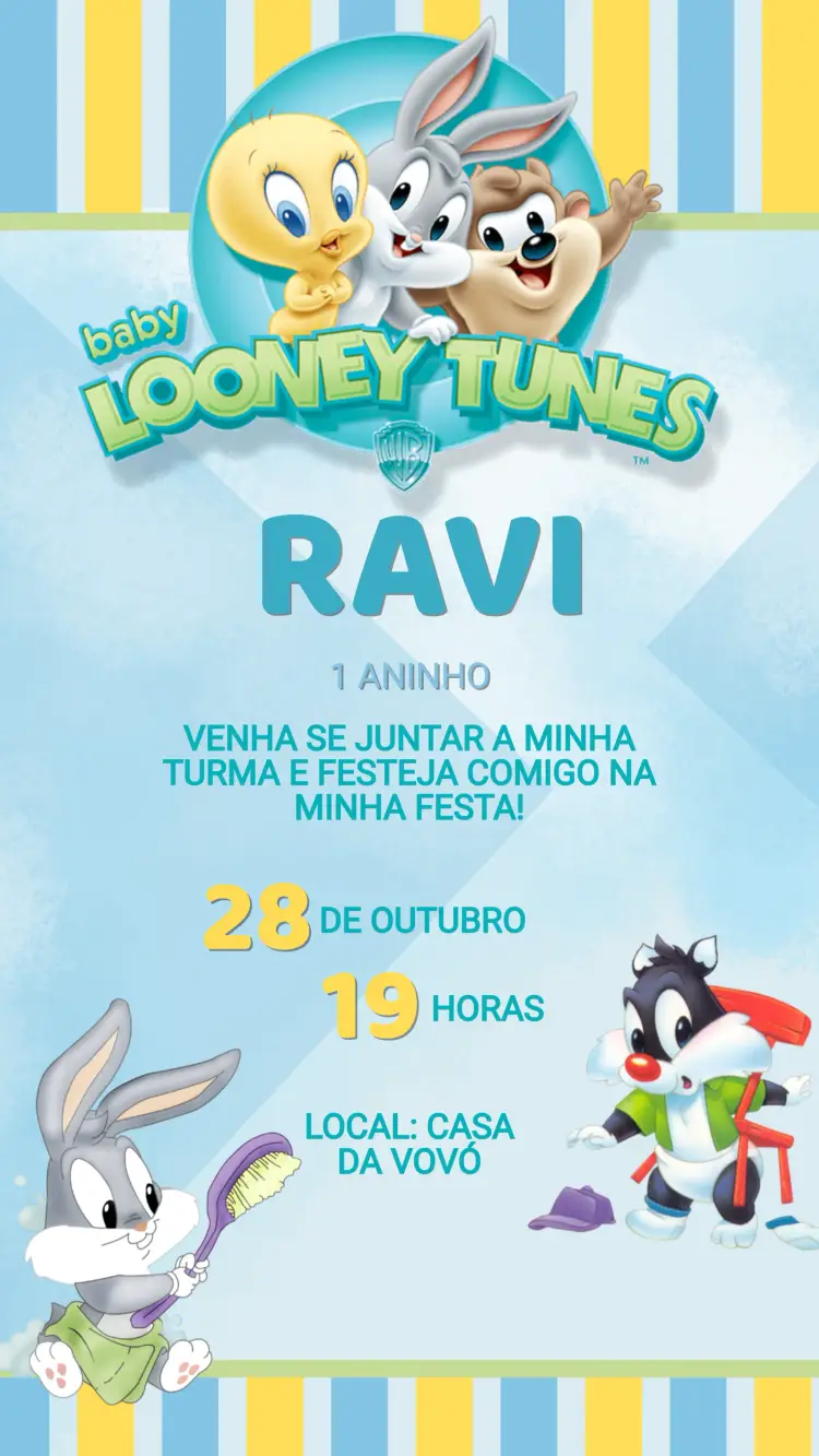 Convite Aniversário Baby Looney Tunes