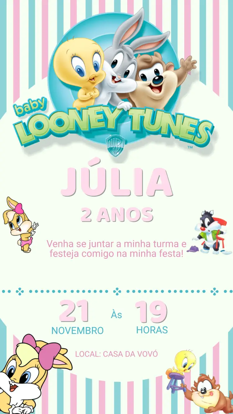 Convite Aniversário Baby Looney Tunes