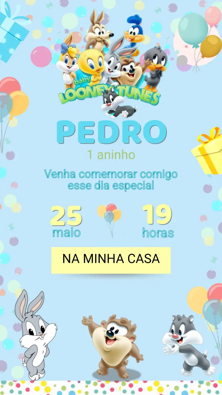 Convite Aniversário Baby Looney Tunes
