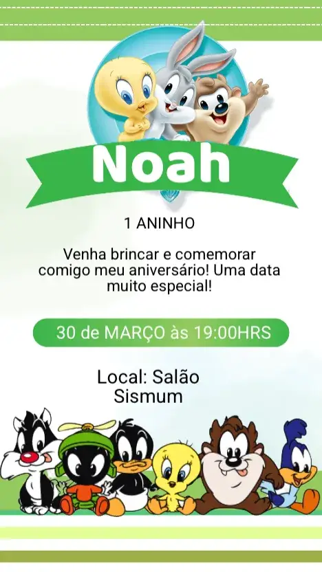 Convite Aniversário Baby Looney Tunes