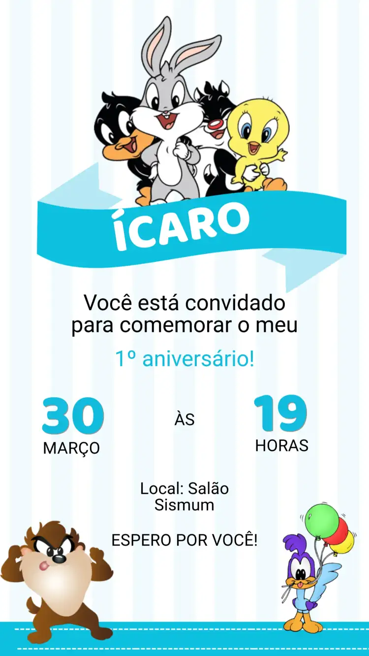 Convite Aniversário Baby Looney Tunes