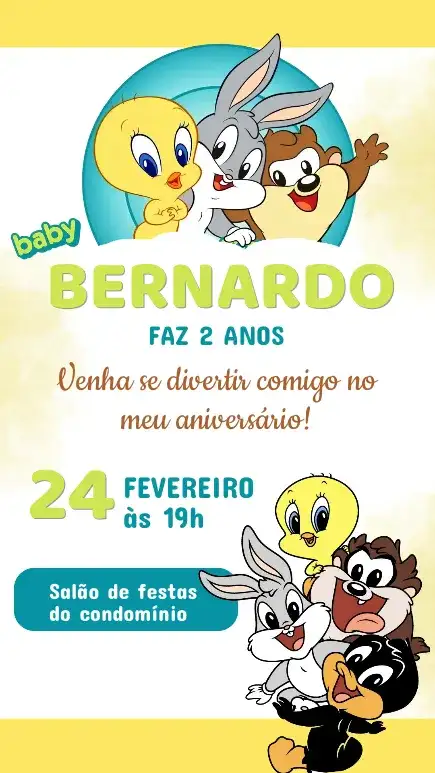 Convite Aniversário Baby Looney Tunes
