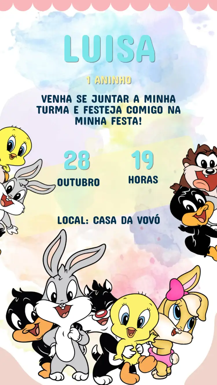 Convite Aniversário Baby Looney Tunes