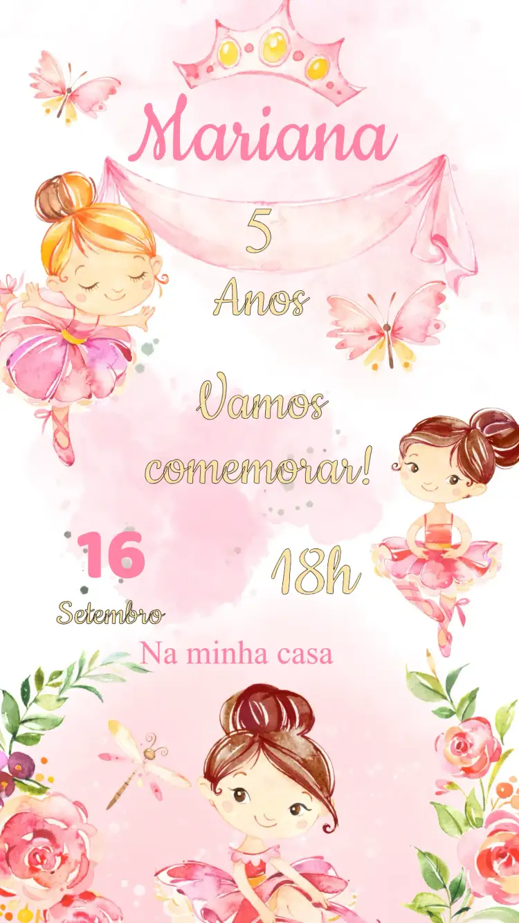Convite Convite Aniversário Bailarina| – tema Aniversário Infantil rosa, delicado, balé, estrelas, brilho, fantasia