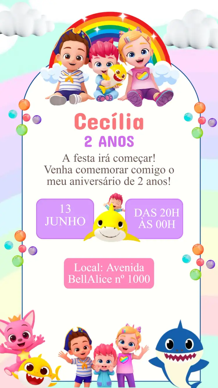 Convite Convite Aniversário Bebê Finn – tema Aniversário Infantil colorido, lúdico, divertido, suave, ilustrações infantis