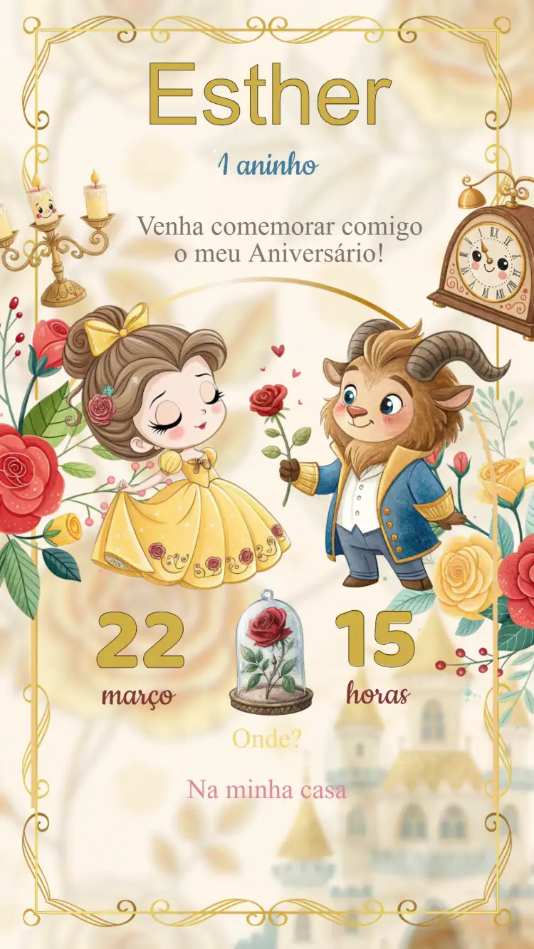 Convite Aniversário Bela e a Fera