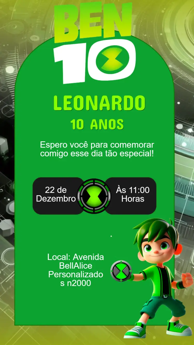 Convite Aniversário Ben10