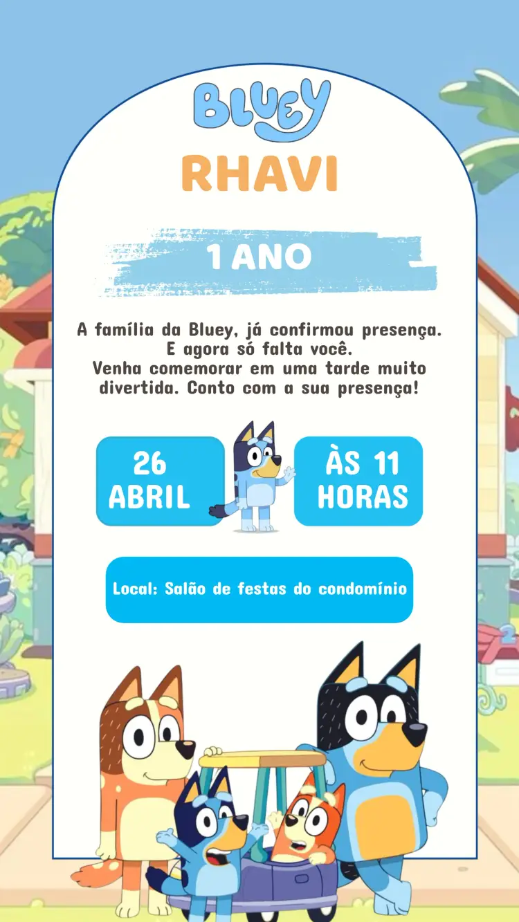 Convite Aniversário Bluey Menino