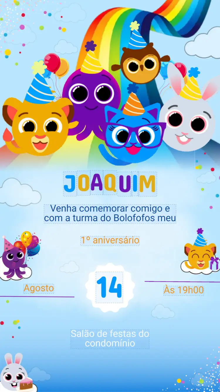 Convite Convite Aniversário BOLOFOFOS – tema Aniversário Infantil colorido, divertido, infantil, temático, alegre, ilustrações fofas