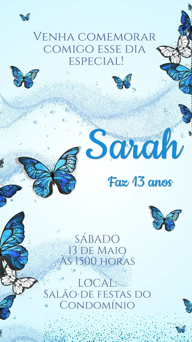 Convite Aniversário Borboleta Azul