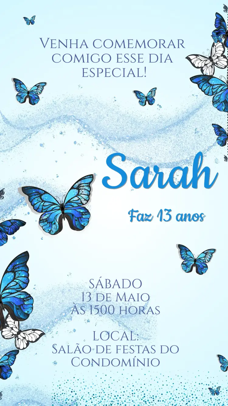 Convite Aniversário Borboleta Azul