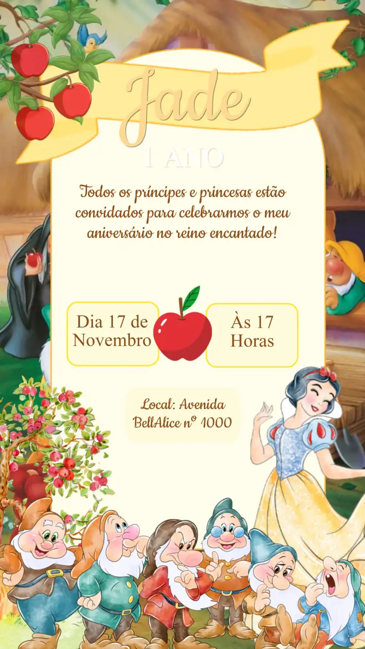 Convite Aniversário Branca de Neve