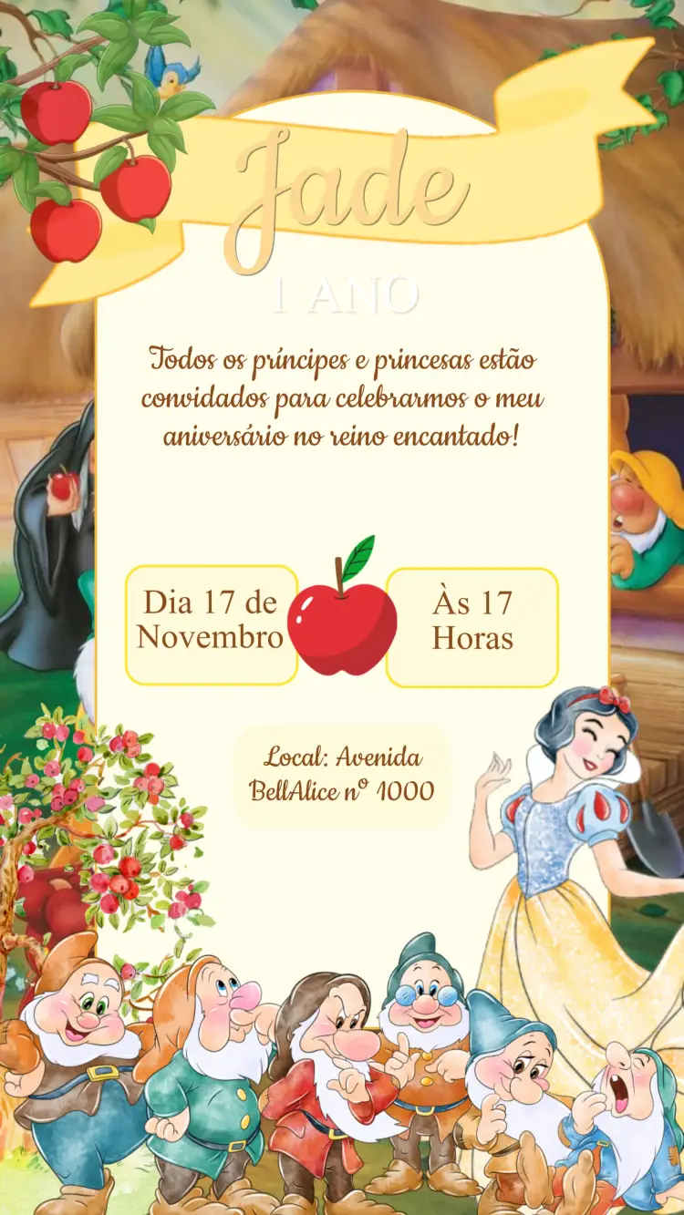Convite Aniversário Branca de Neve
