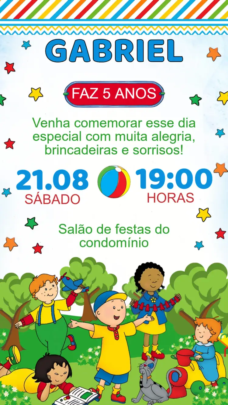Convite Convite Aniversário Caillou – tema Aniversário Infantil parque, infantil, brincadeiras