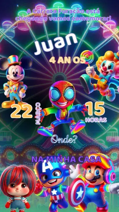 Convite Convite Aniversário Carreta Furacão – tema Aniversário Infantil Carreta Furacão, Parque de diversões, Super-heróis