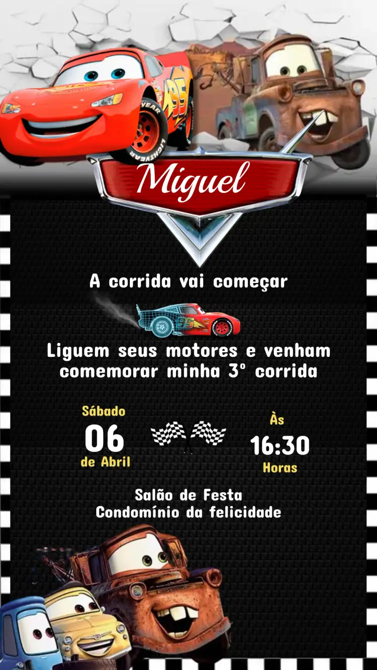 Convite Aniversário CARROS