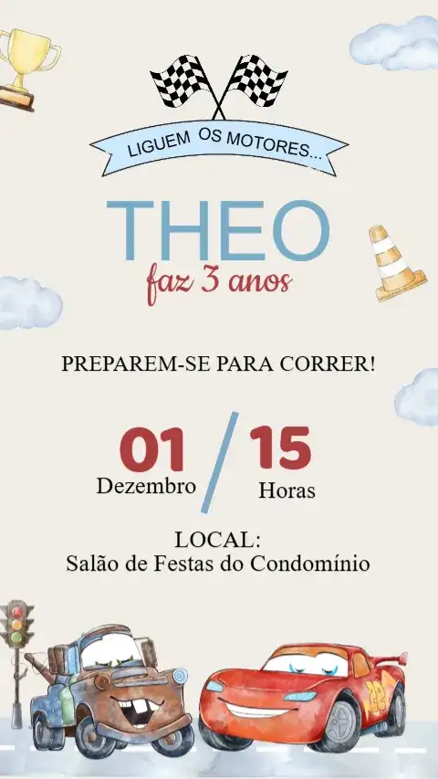 Convite Aniversário Carros