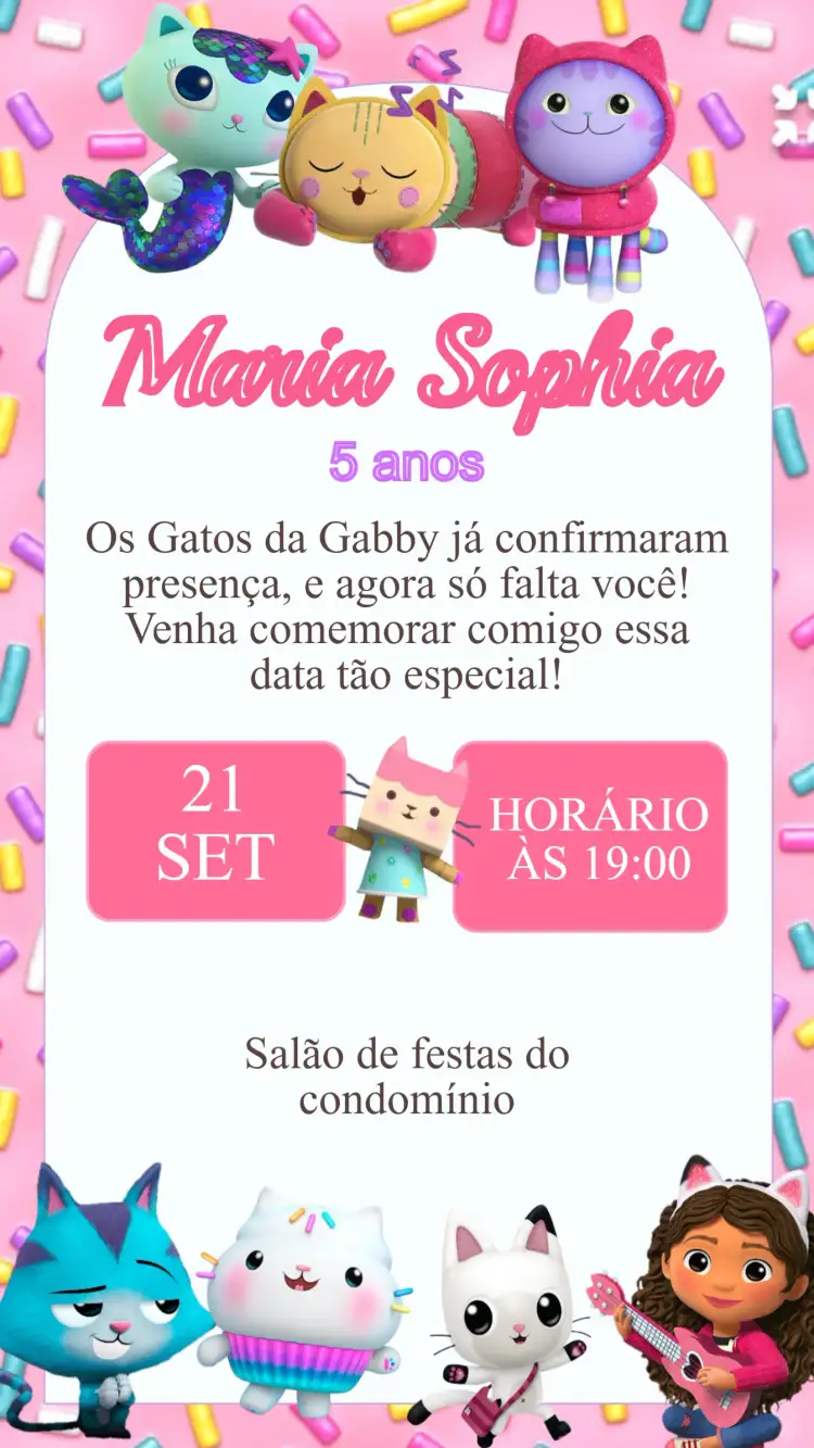 Convite Convite Aniversário Casa Mágica da Gabby – tema Aniversário Infantil mágico, colorido, lúdico, divertido, fantasia, infantil