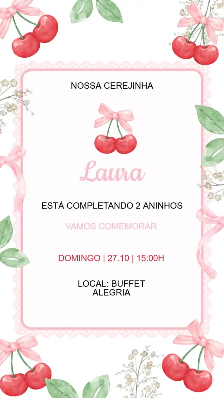 Convite Aniversário Cerejinha