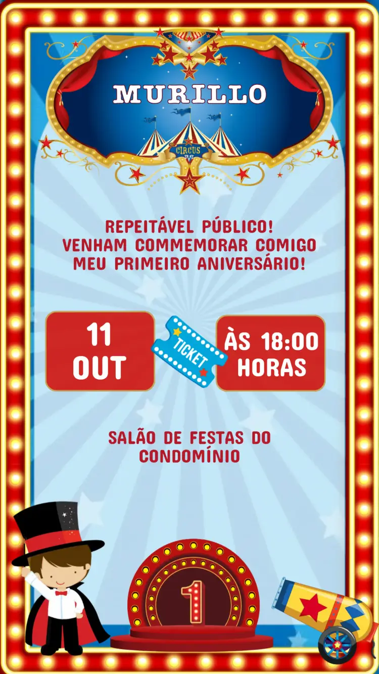Convite Aniversário Circo Menino
