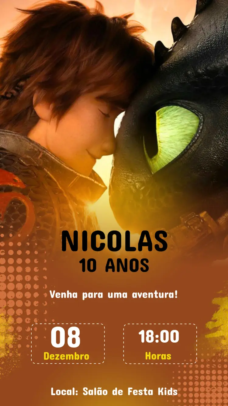 Convite Aniversário Como treinar O seu dragão