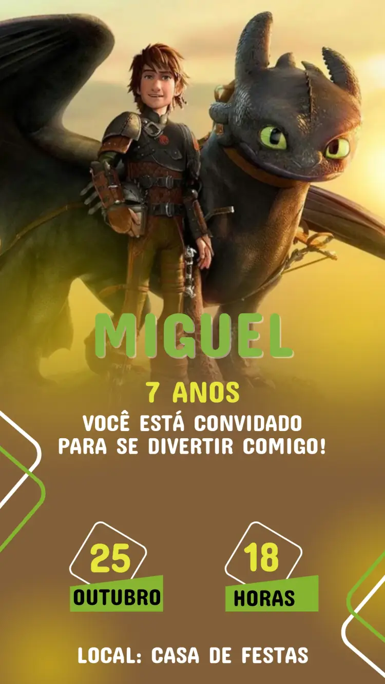 Convite Aniversário Como treinar O seu dragão
