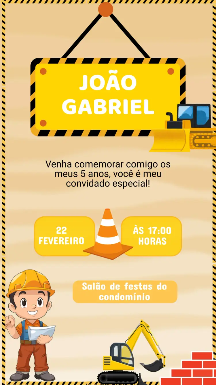 Convite Aniversário Construção