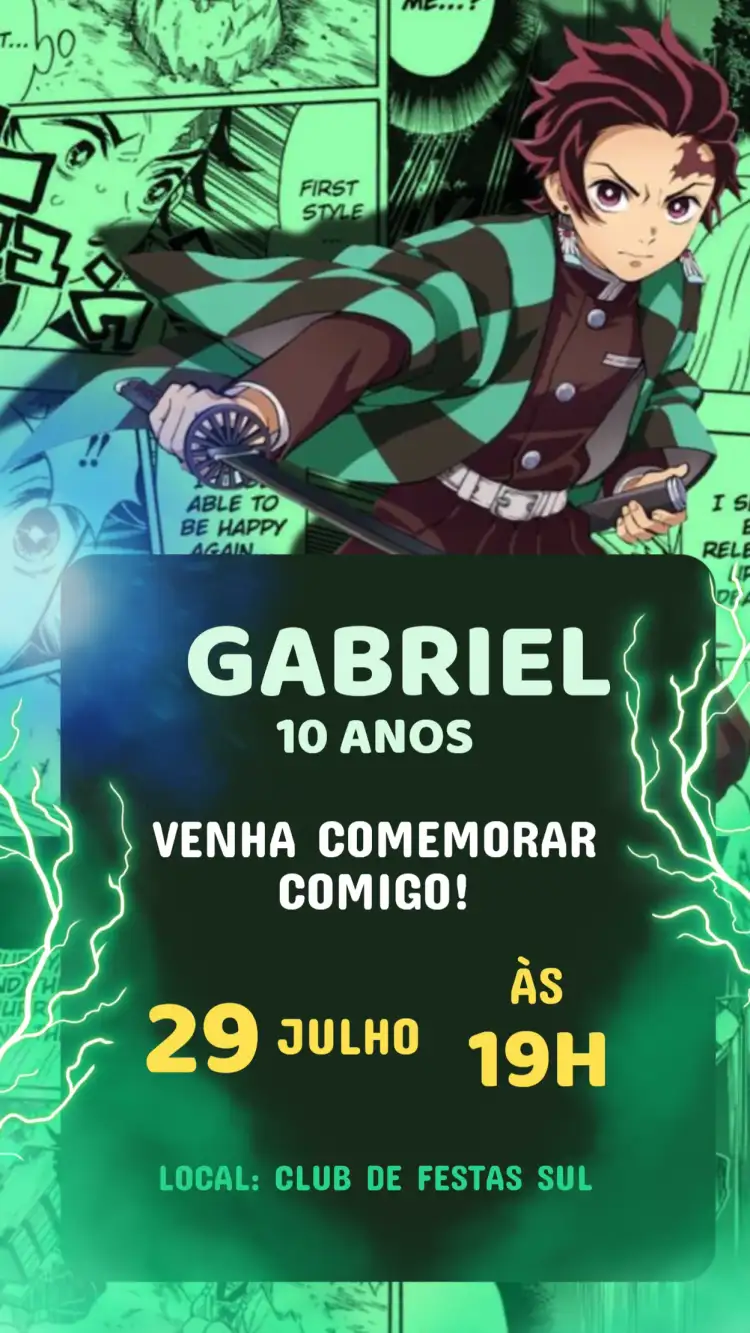 Convite Aniversário Damon Slayer