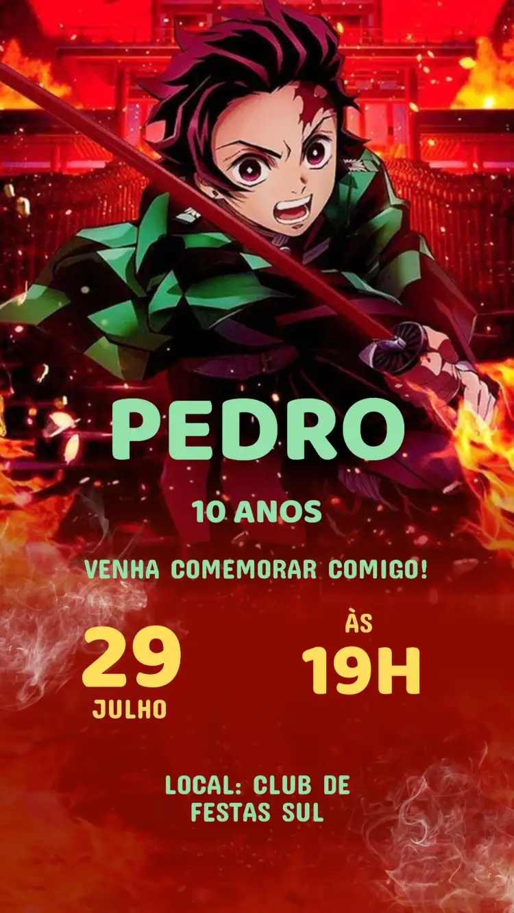 Convite Aniversário Damon Slayer