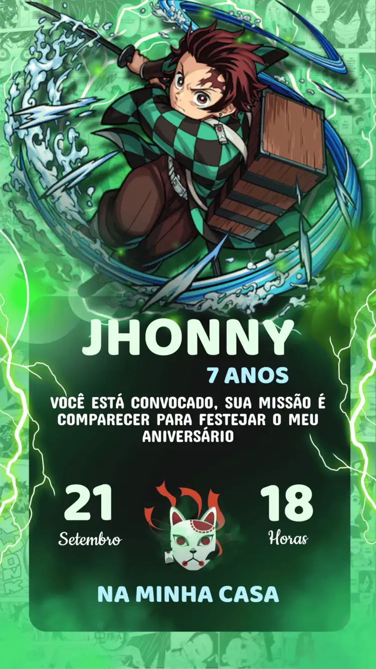 Convite Aniversário Damon Slayer - Tanjiro