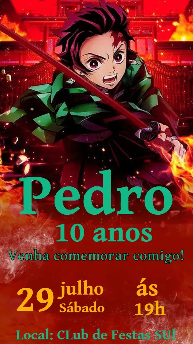 Convite Aniversário Damon Slayer - Tanjiro para Meninos