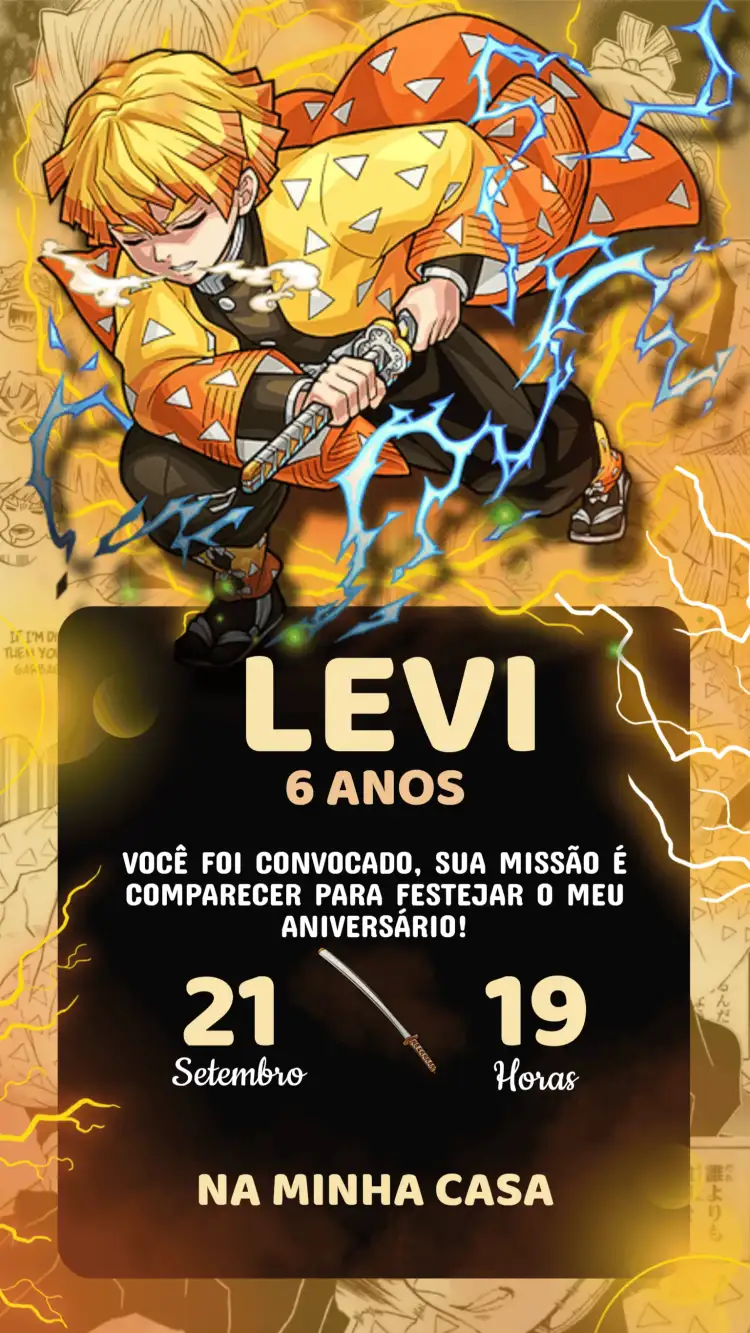Convite Aniversário Damon Slayer - Zenitsu Agatsuma