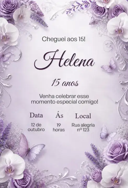 Convite Convite aniversário de 15 anos floral – tema 15 anos floral, romântico, elegante, colorido, moderno, feminino