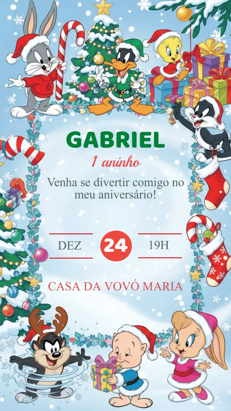 Convite Convite Aniversário de Natal – tema Aniversário Infantil natalino, colorido, divertido, moderno, festivo