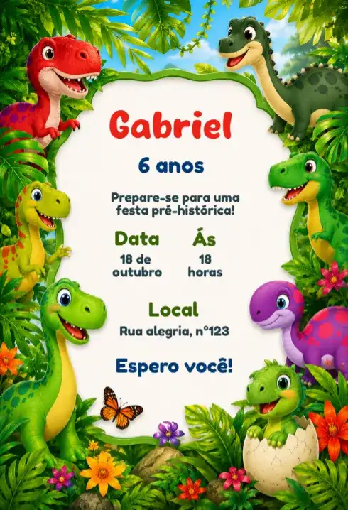 Convite aniversário dinossauro editável