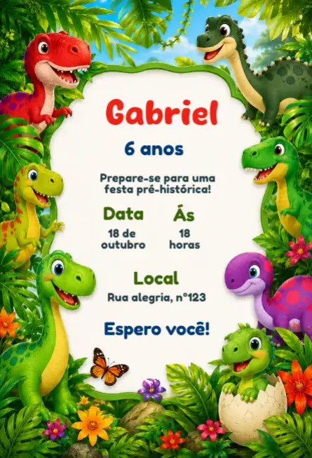 Convite aniversário dinossauro editável