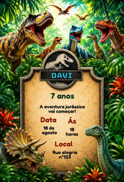 Convite aniversário dinossauro editável