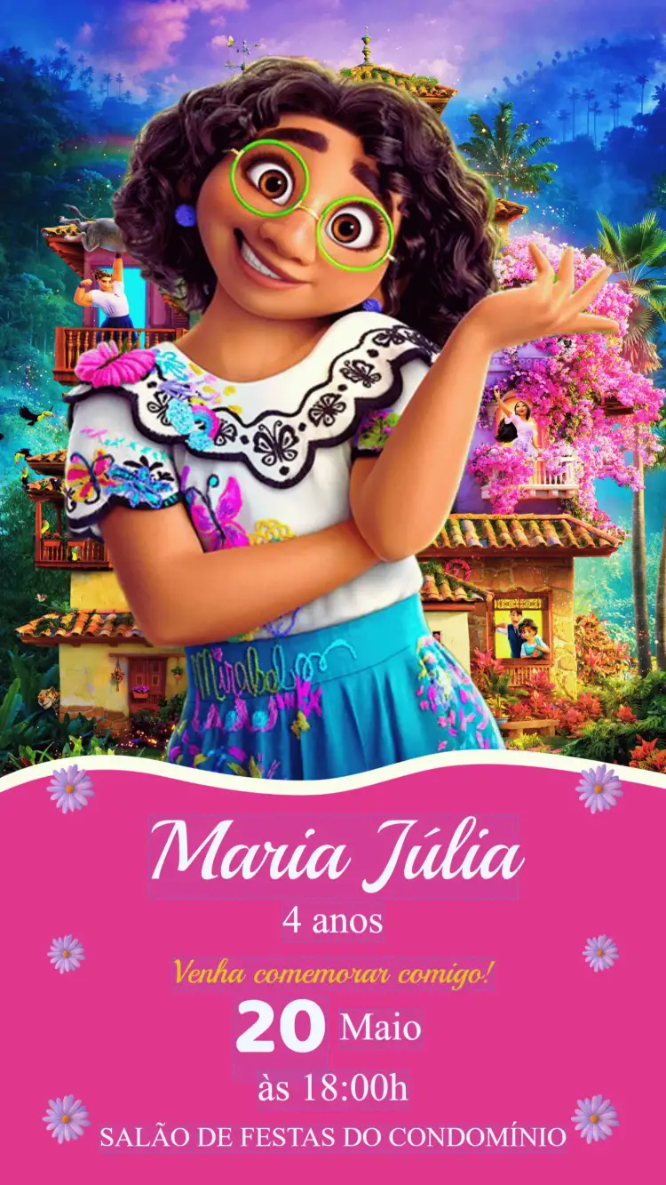Convite Convite Aniversário Encanto – tema Aniversário Infantil colorido, lúdico, mágico, divertido, ilustrações infantis