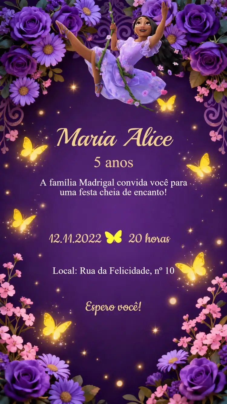 Convite Convite Aniversário Encanto – tema Aniversário Infantil encantado, colorido, lúdico, fantástico, alegre