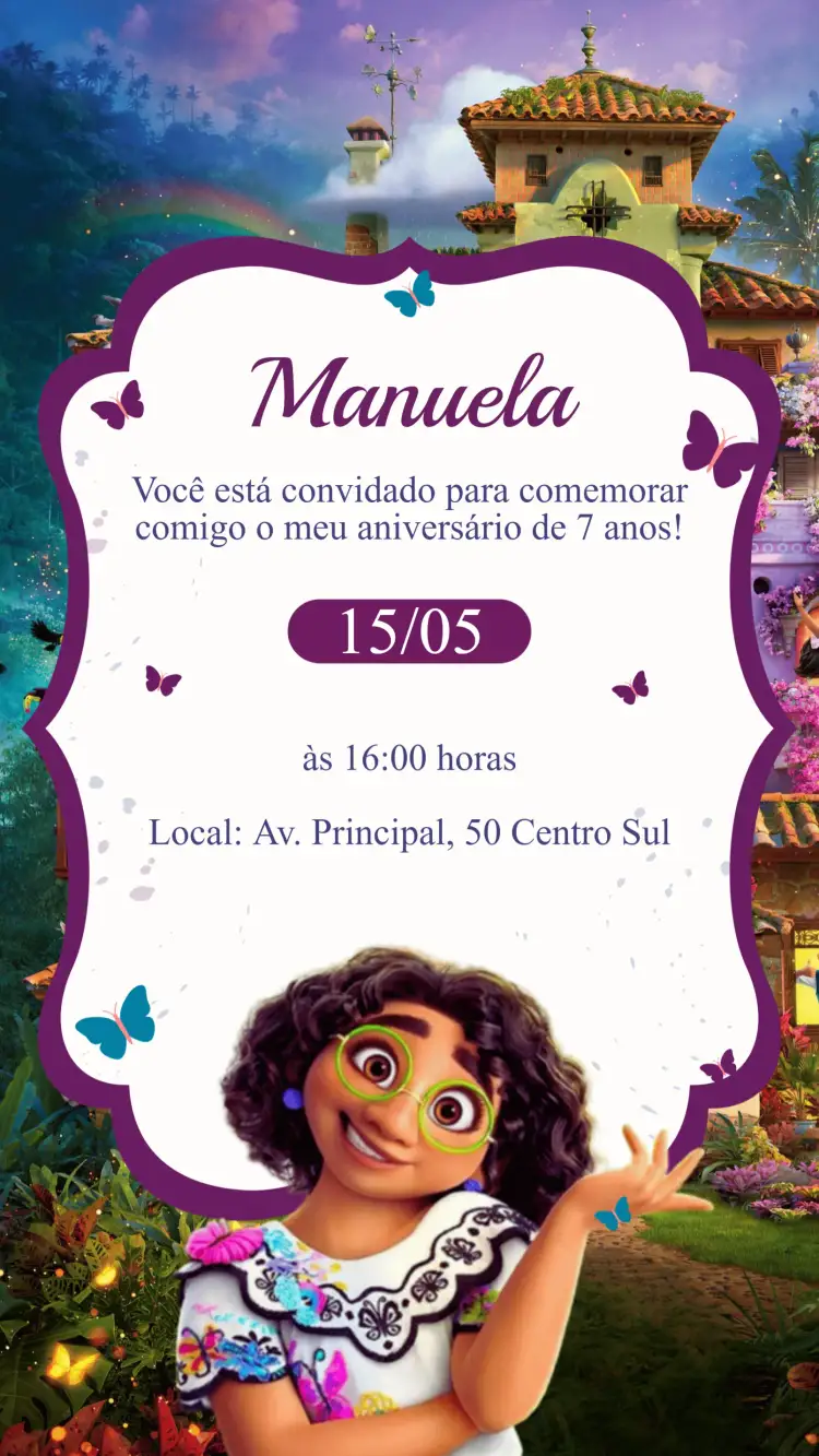 Convite Convite Aniversário Encanto – tema Aniversário Infantil colorido, fantasia, lúdico, moderno, divertido