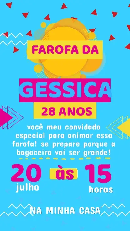 Convite Convite Aniversário Farofa da gkay – tema Aniversário colorido, moderno, divertido, jovial, temático, vibrante