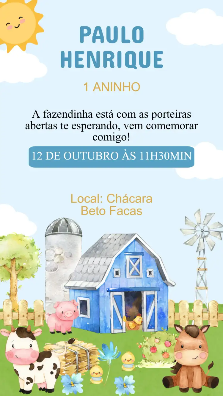 Convite Aniversário Fazendinha