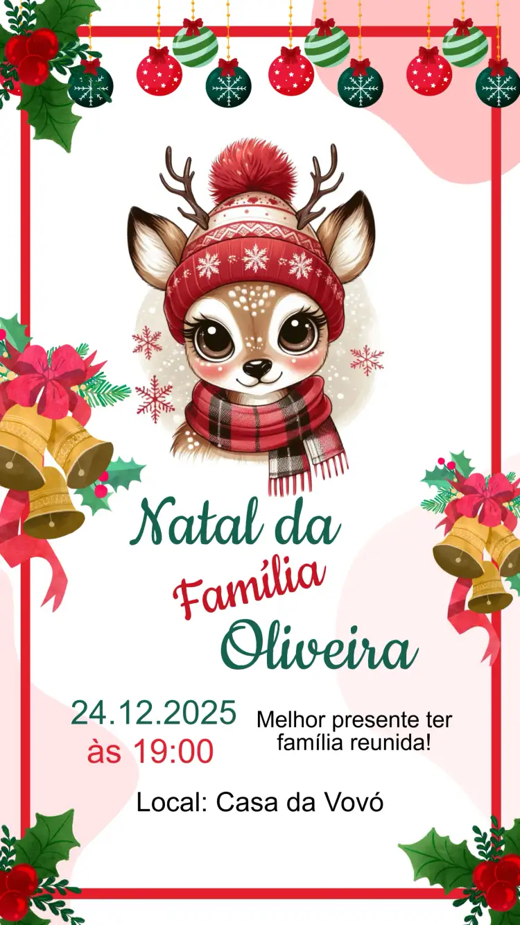 Convite Convite Aniversário Festa de Natal – tema Datas Comemorativas festivo, clássico, colorido, natalino, alegre, tradicional
