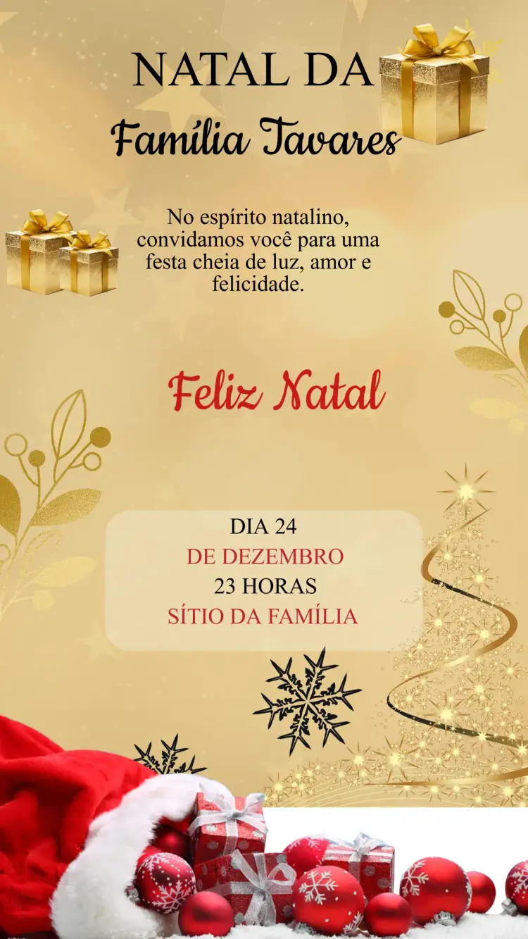 Convite Convite Aniversário Festa de Natal – tema Datas Comemorativas festivo, colorido, alegre, clássico, moderno, mágico