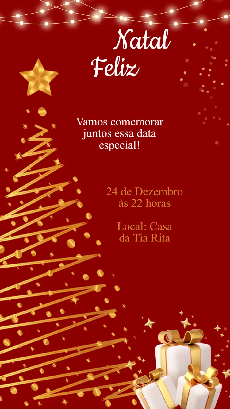 Convite Convite Aniversário Festa de Natal – tema Datas Comemorativas festivo, colorido, natalino, brilho, tradicional, encantado