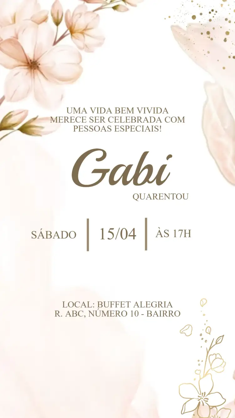 Convite Convite Aniversário Floral – tema Aniversário floral, colorido, elegante, moderno, vintage